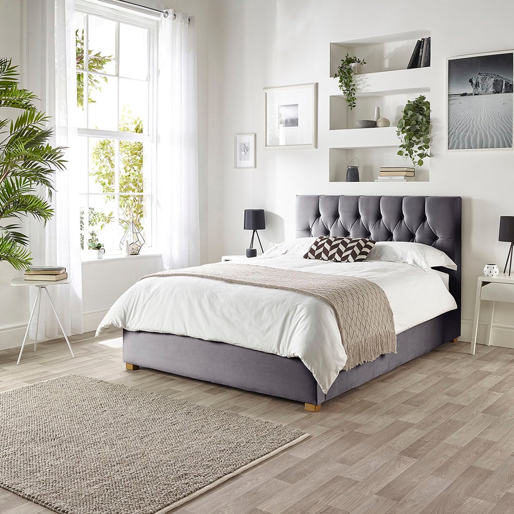 Catherine Lansfield Boutique King Size Steel Velvet Ottoman Bed Image 3