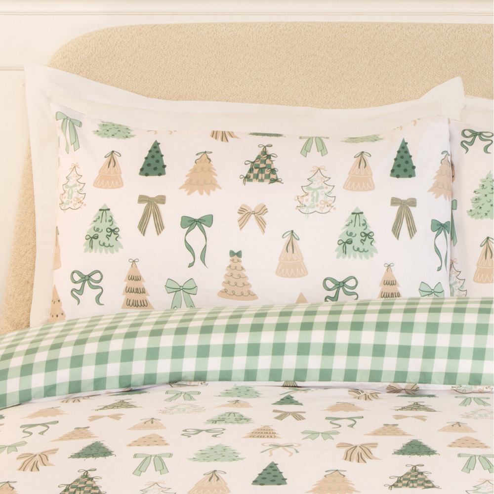 Christmas Tree Bows Bedding Set Sage Double Image 3