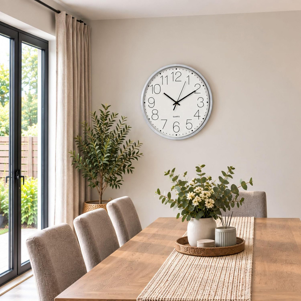 Marco Paul White Round Wall Clock with Silver Rim 28cm Image 4