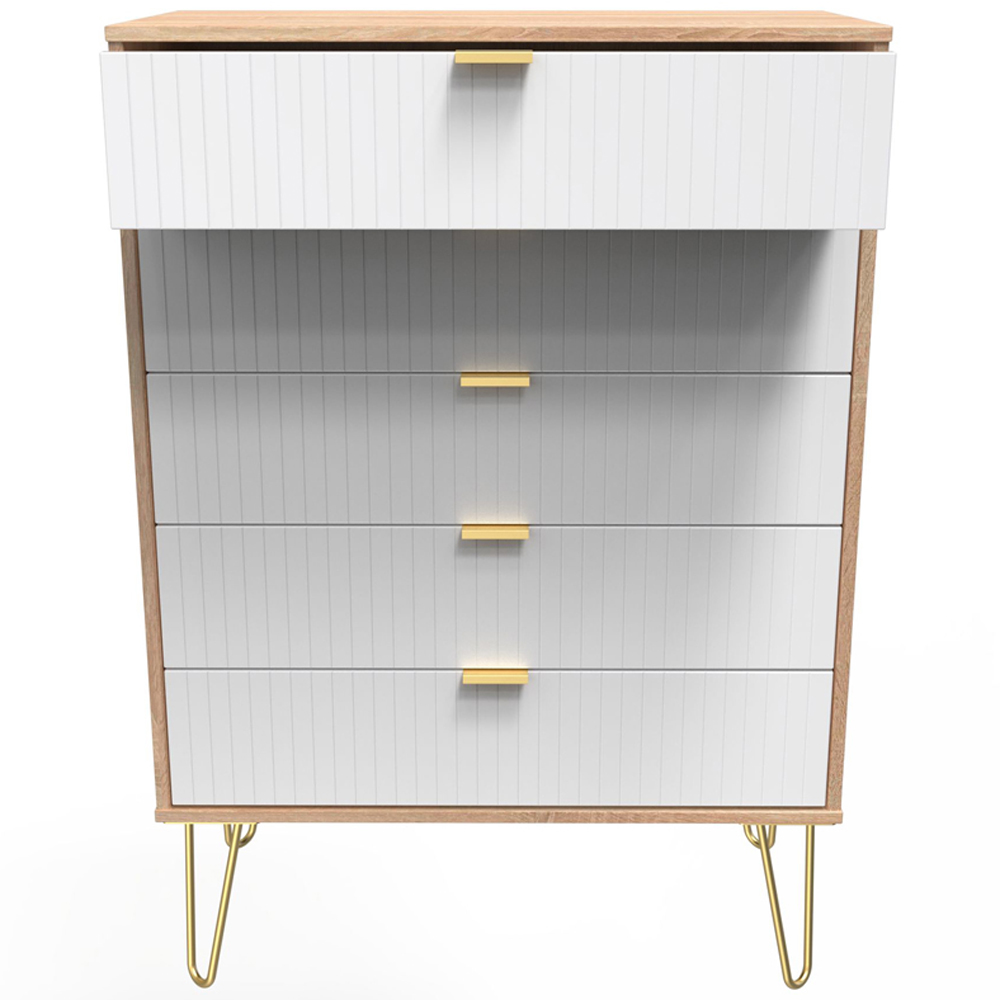 Crowndale 5 Drawer White Matt and Bardolino Oak Wide Chest of Drawers Ready Assembled Image 3