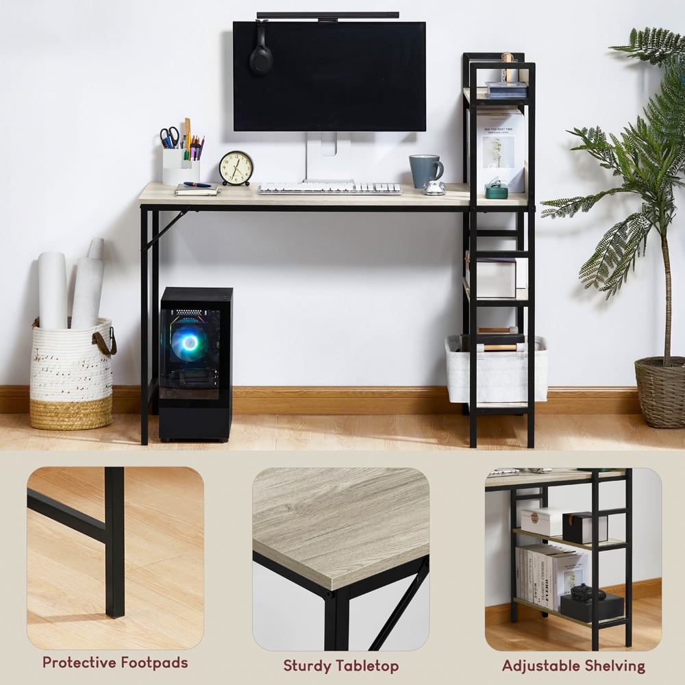 Vida Designs Brooklyn Grey Computer Desk with 3 Shelf Image 8