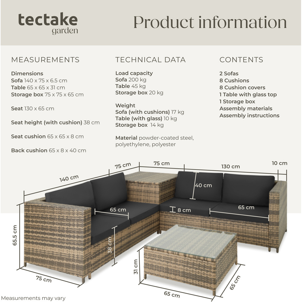 tectake Siena 4 Seater Natural and Dark Grey Rattan Garden Lounge Set with Storage Box Image 9