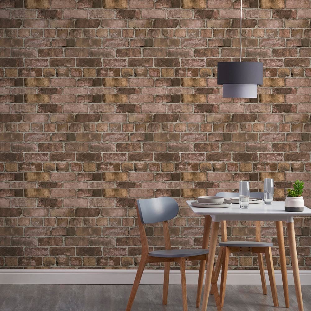 Grandeco Durham Brick Blown Red Vinyl Wallpaper Image 3