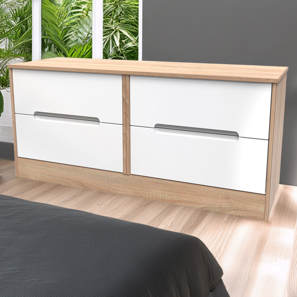 Crowndale Monaco 4 Drawer White Gloss and Bardolino Oak Bed Box Ready Assembled Image 1