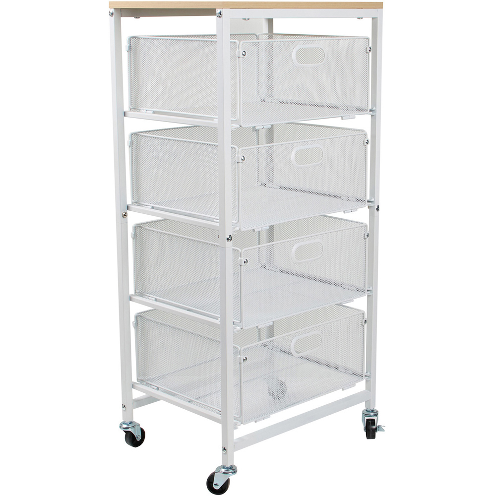 Wood Effect and Mesh Storage Cart White Image 1
