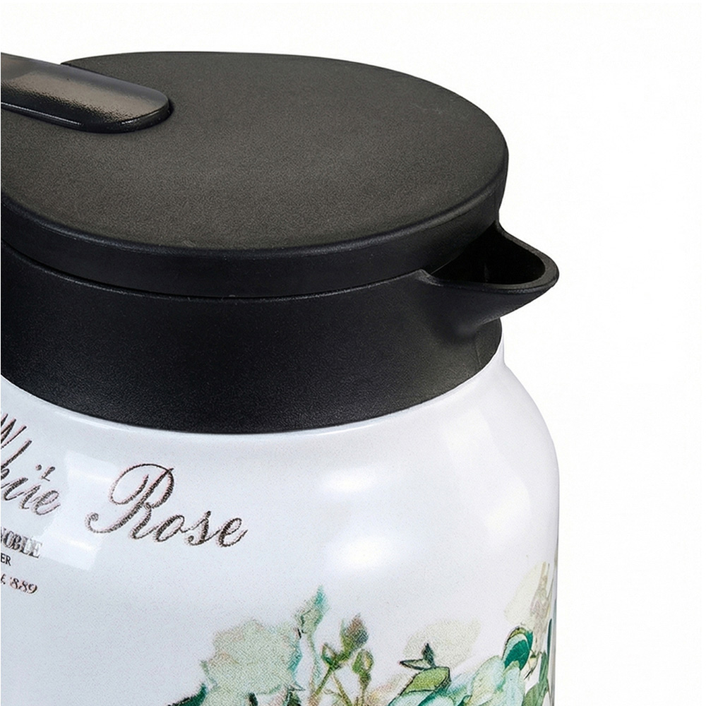 Living and Home White Rose Vintage Floral Stainless Steel Thermal Teapot with Infuser 1L Image 4