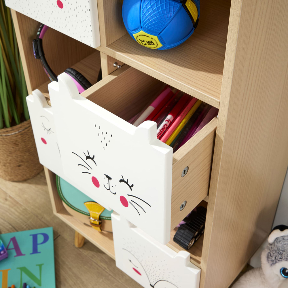 Home Source Milo 4 Door 4 Shelf White and Natural Animal Motifs Kids Cube Storage Unit Image 3