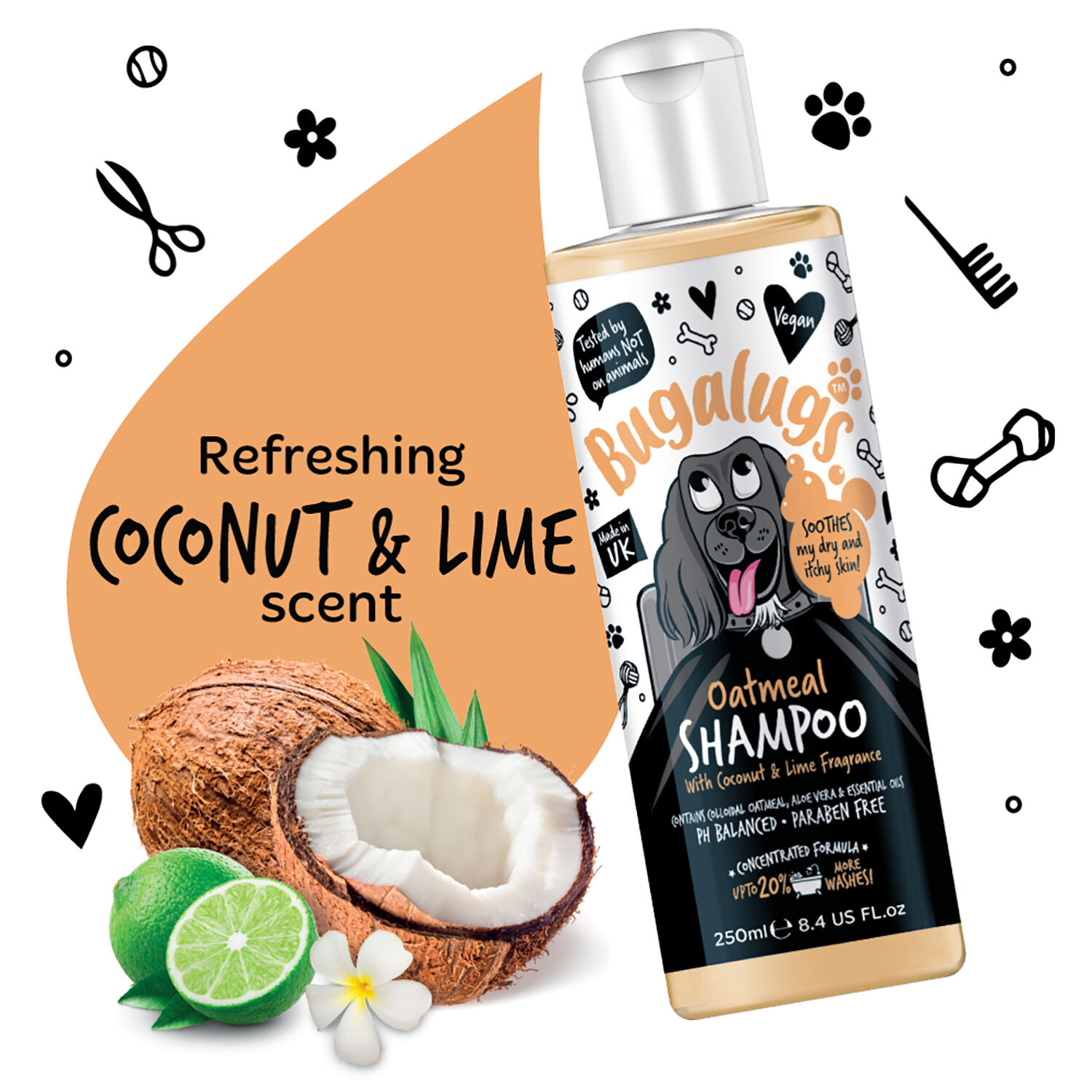 Bugalugs Oatmeal Dog Shampoo 250ml - Orange Image 5