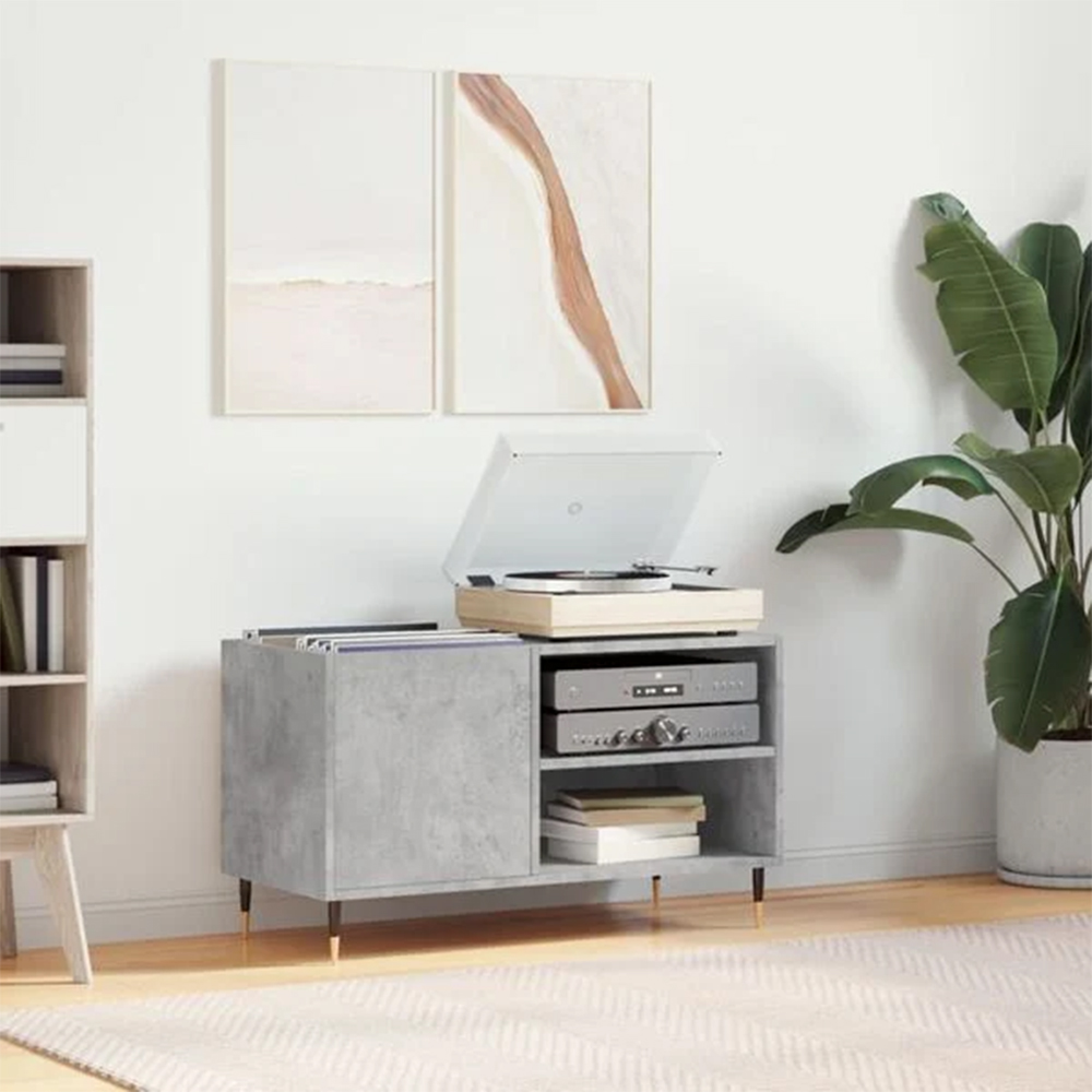 vidaXL 2 Shelf Concrete Grey Record Cabinet Image 8