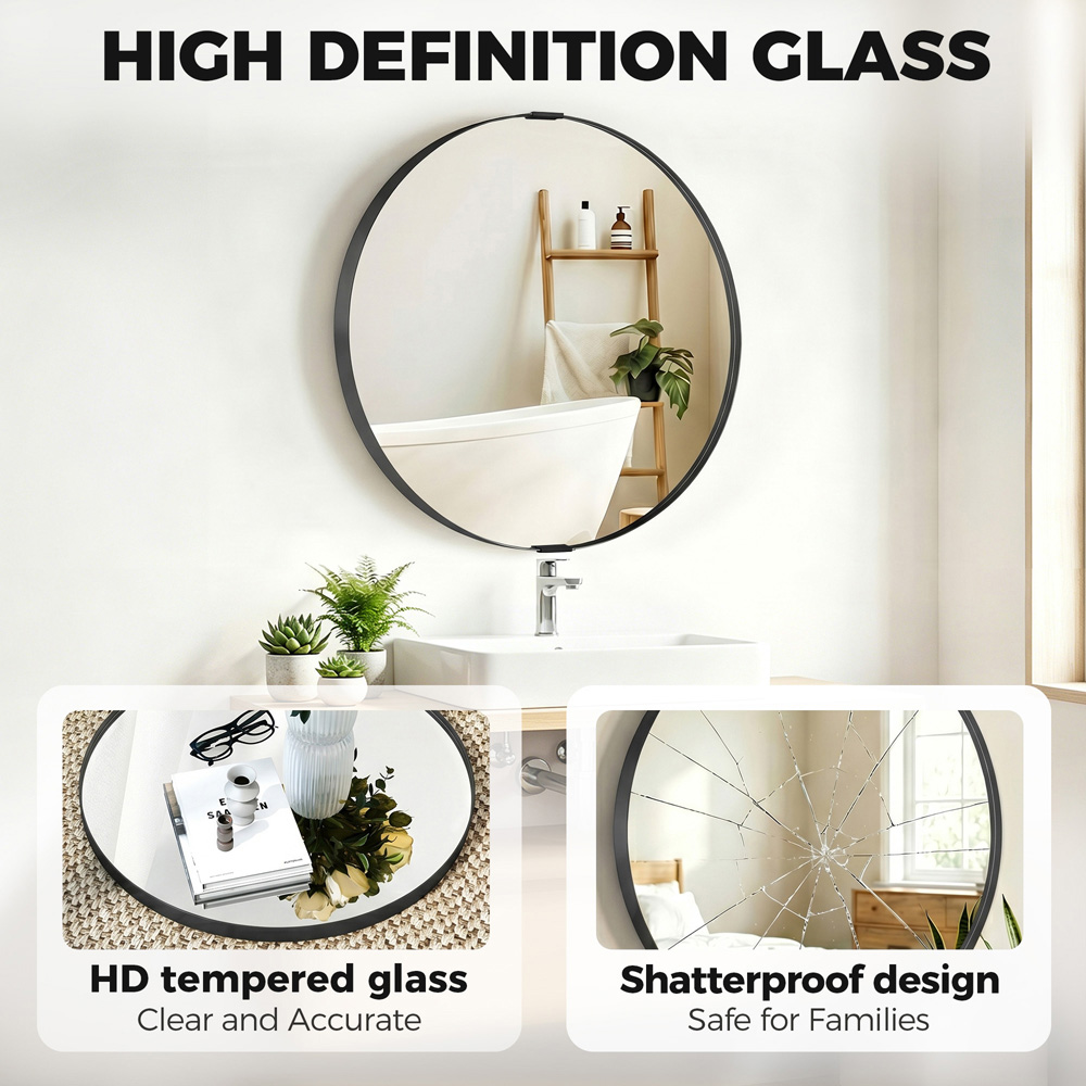 HOMCOM Black Wall Mounted Bathroom Mirror 61cm Image 5