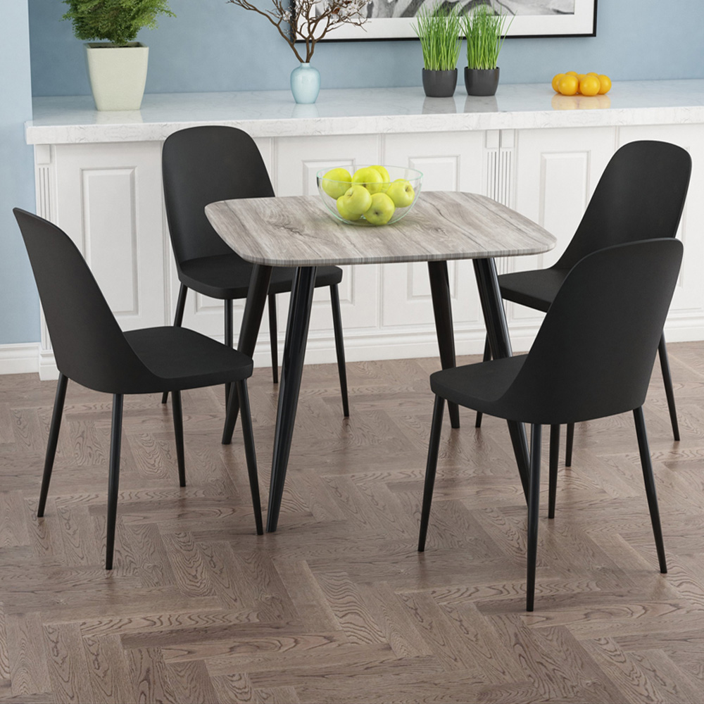 Core Products Aspen 4 Seater Square Dining Set Grey Oak and Black Image 1