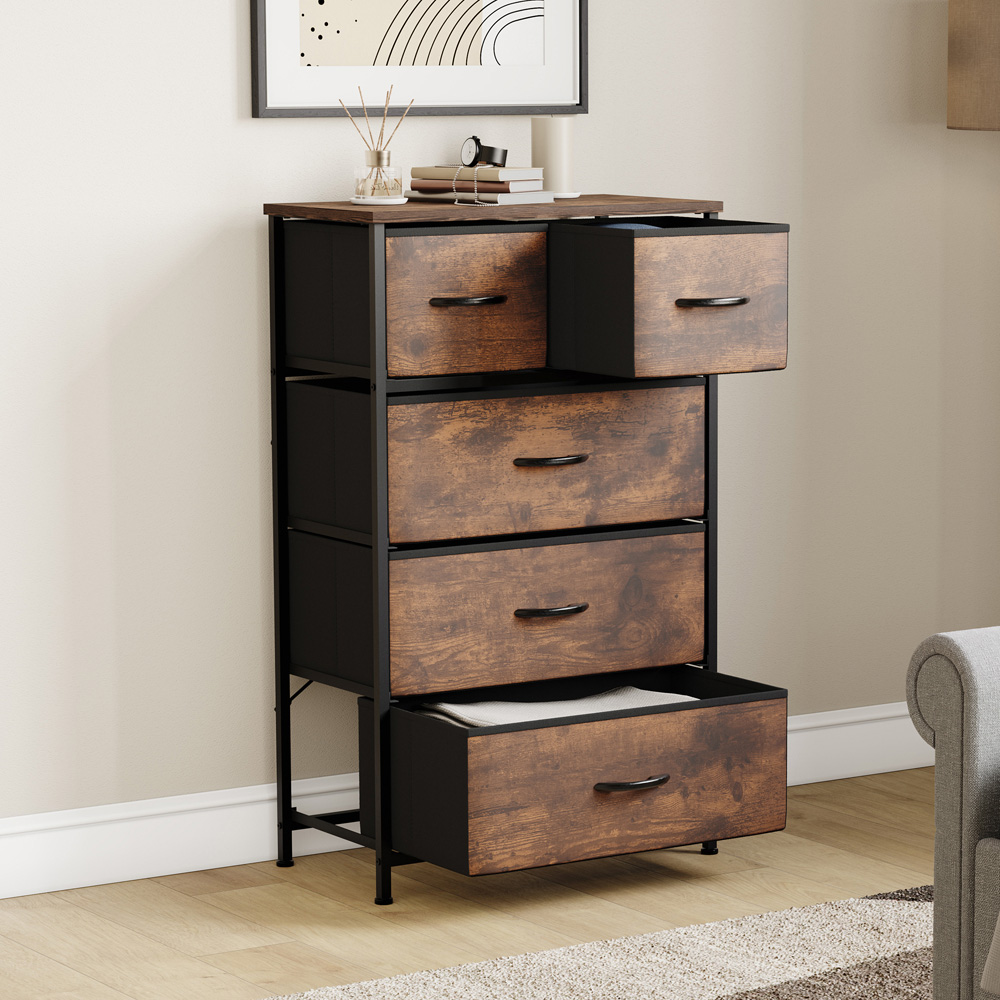 VIDA DESIGNS Chorley 5 Drawer Rustic Brown Fabric Chest of Drawer Image 4