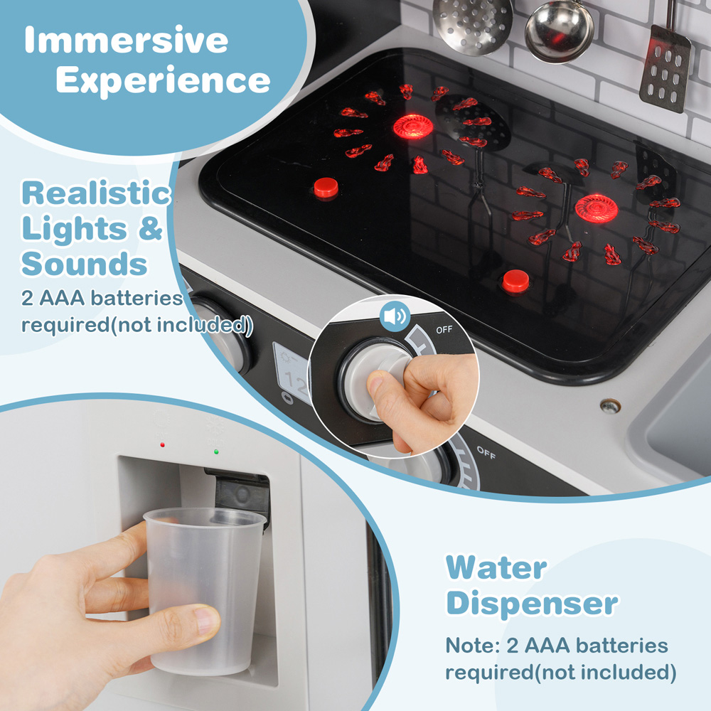 Costway Kids Black and White Kitchen Play Set with Oven and Washing Machine Image 5