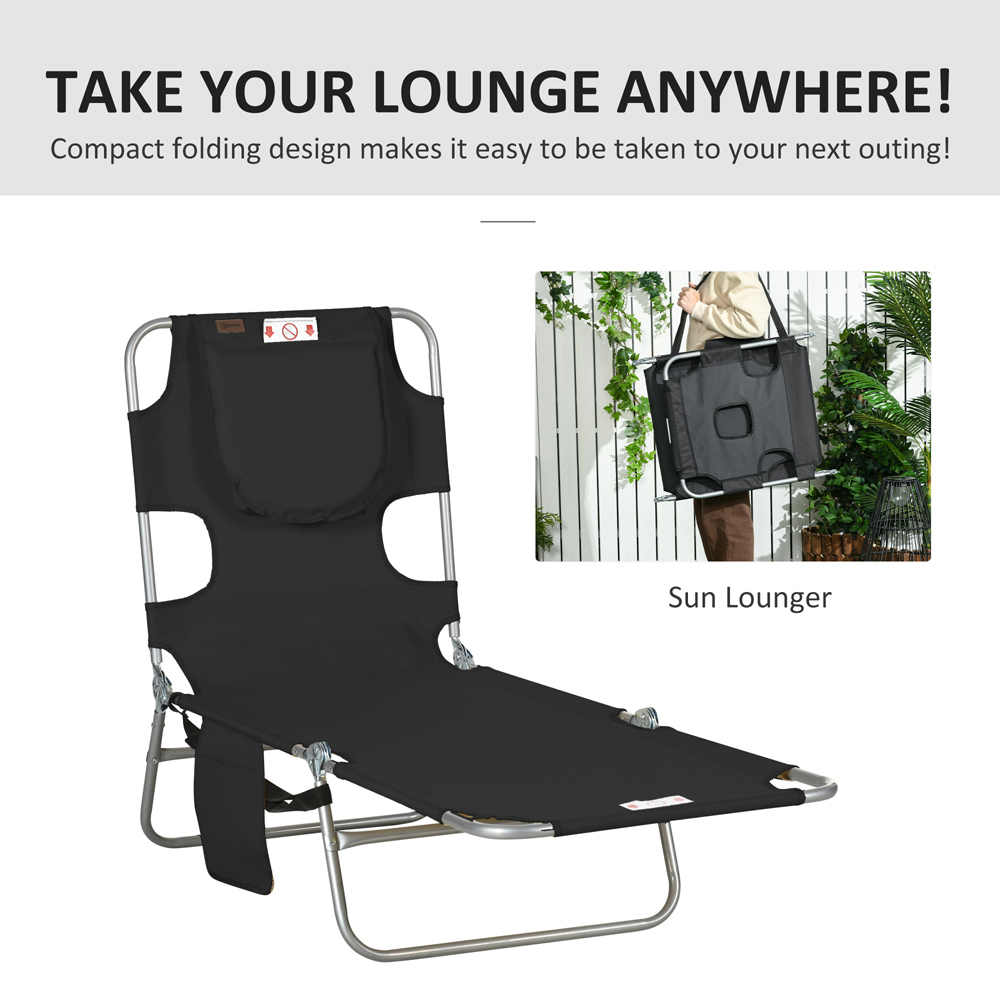 Outsunny Black 5 Level Adjustable Folding Sun Lounger with Reading Hole Image 5