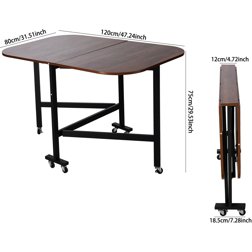 Living and Home 4 Seater Dark Brown Folding Drop Leaf Table with Wheel Image 9