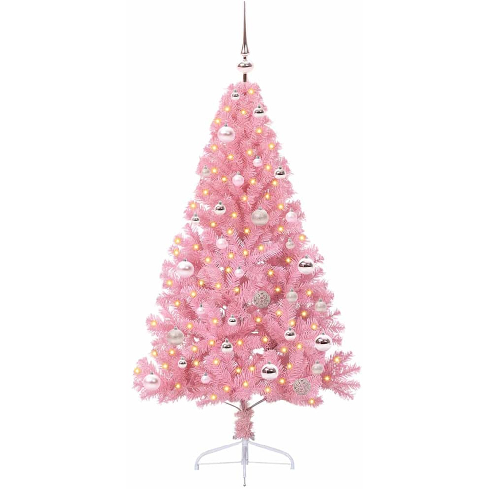 vidaXL Pre-Lit Pink Baubles Pink Artificial Christmas Tree 5ft Image 1