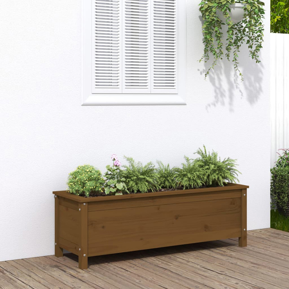 vidaXL Brown Pine Wood Raised Garden Bed 39 x 40 x 119.5cm Image