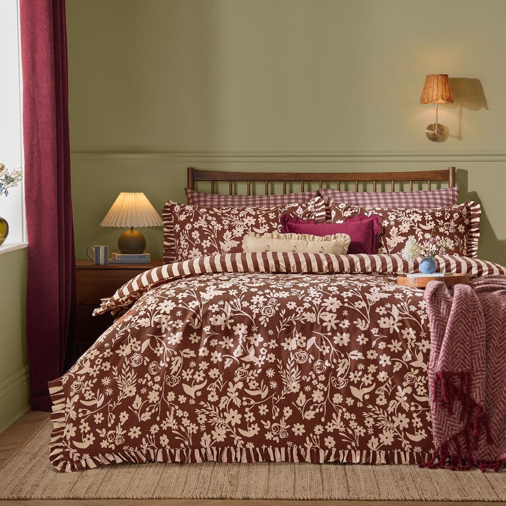Furn Posie Double Chocolate Frilled Reversible Duvet Cover Set Image 1