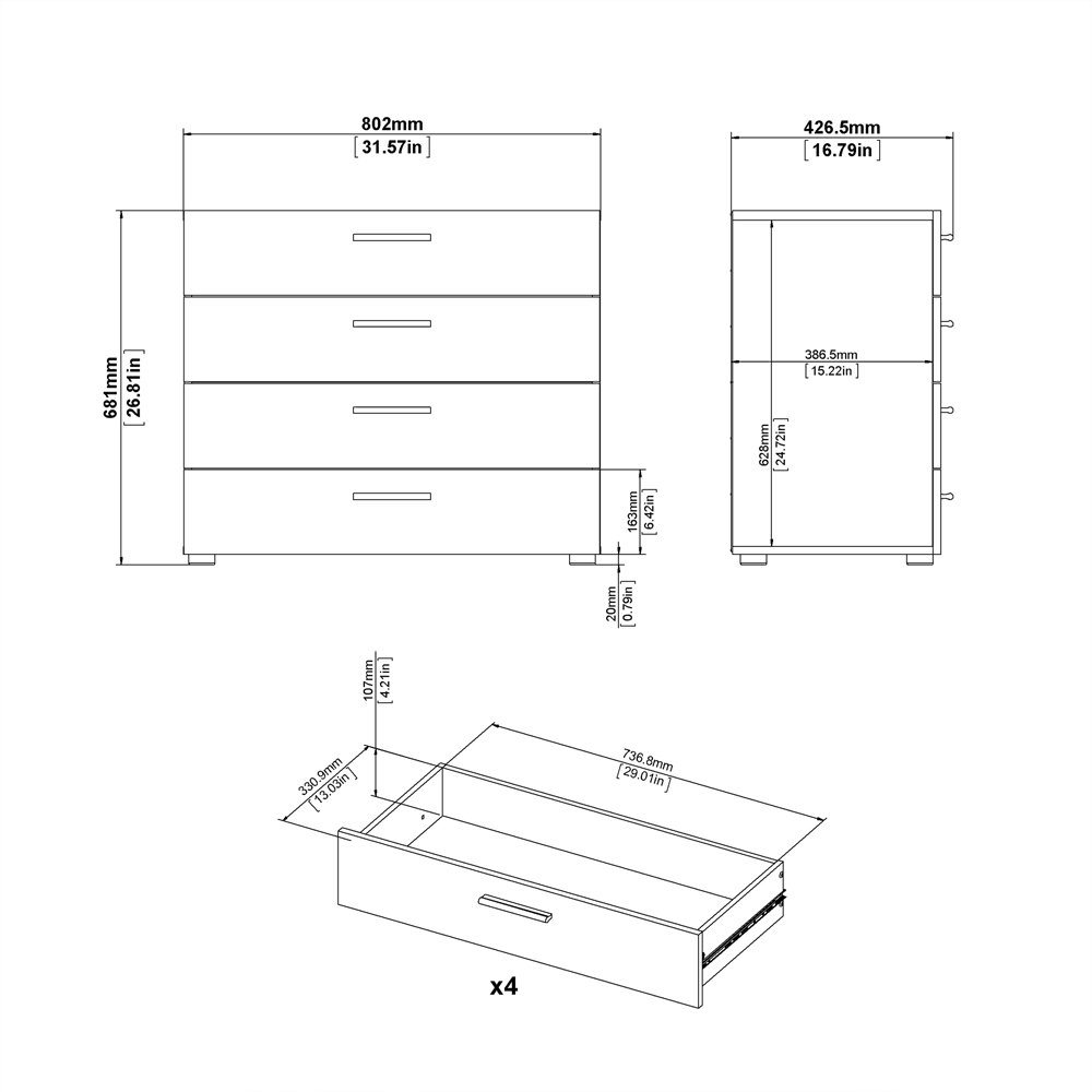 Florence 4 Drawer White Chest of Drawers Image 9