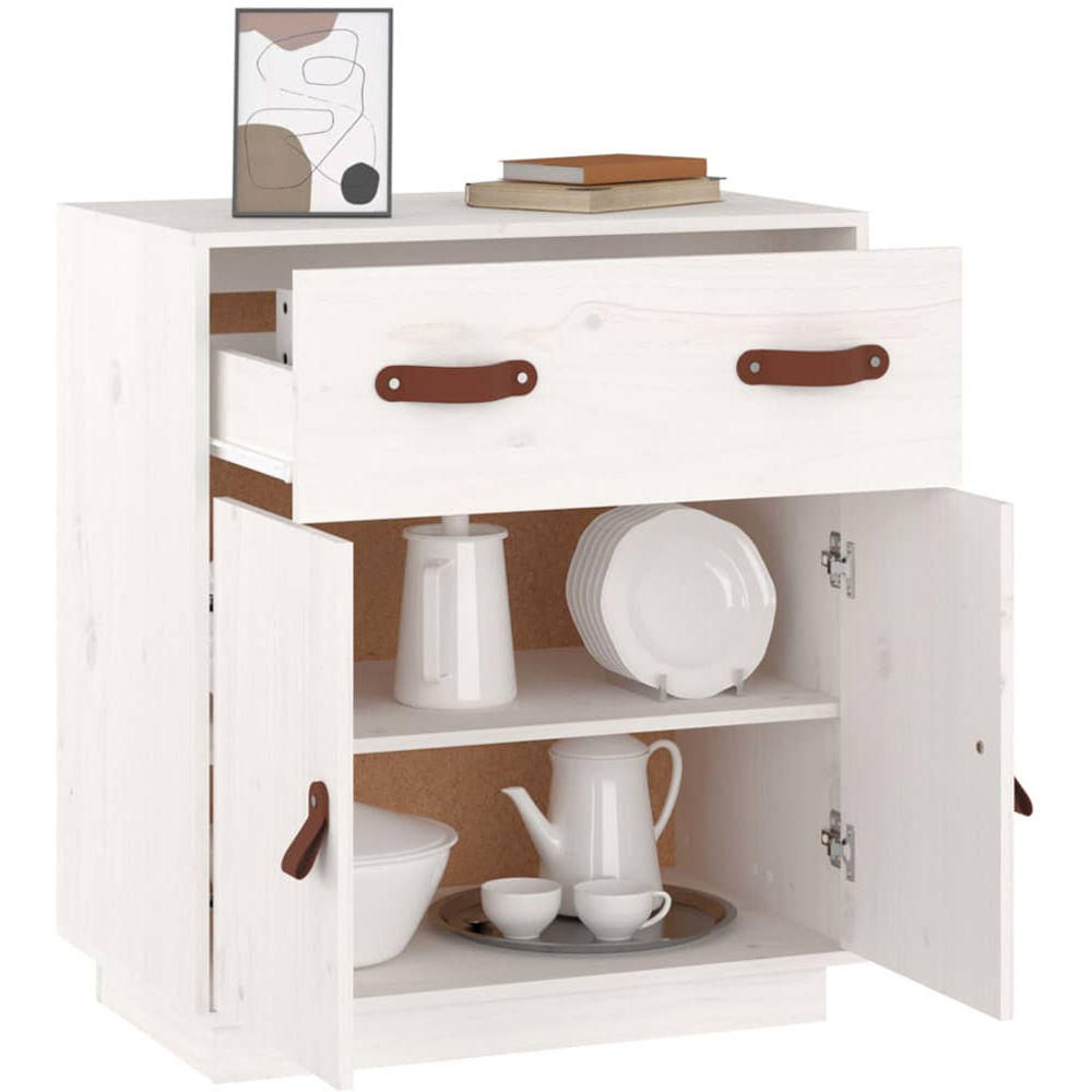 vidaXL 2 Door Single Drawer White Solid Pine Wood Sideboard Image 7