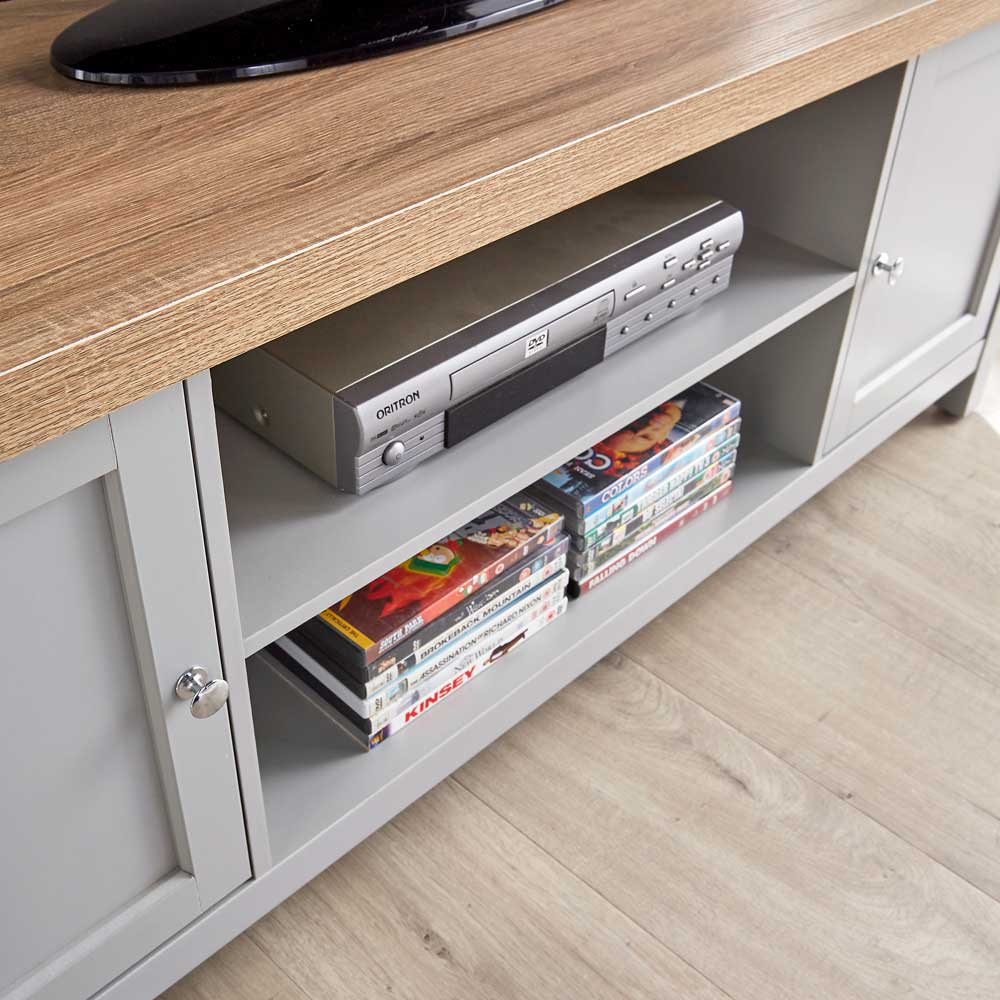 Home Source Avon 2 Door 2 Shelf Large Grey TV Stand with Cable Management Image 4