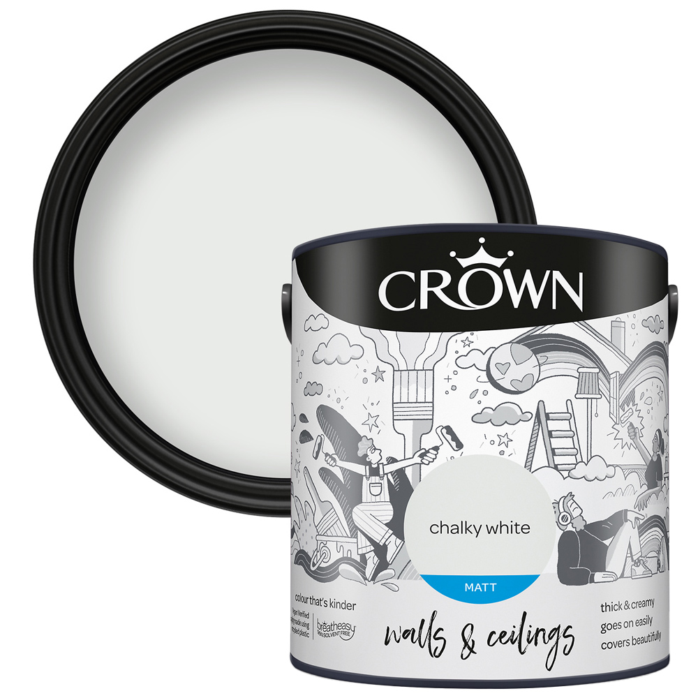 Crown Breatheasy Walls & Ceilings Chalky White Matt Emulsion Paint 2.5L Image 1