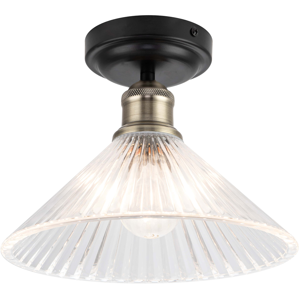 Cosylyte Bowley Matt Black Ribbed Glass Flush Ceiling Light Image 3