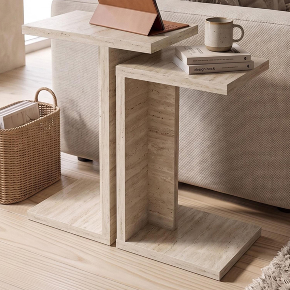Decortie Nero Travertine Side Table Set of 2 Image 1