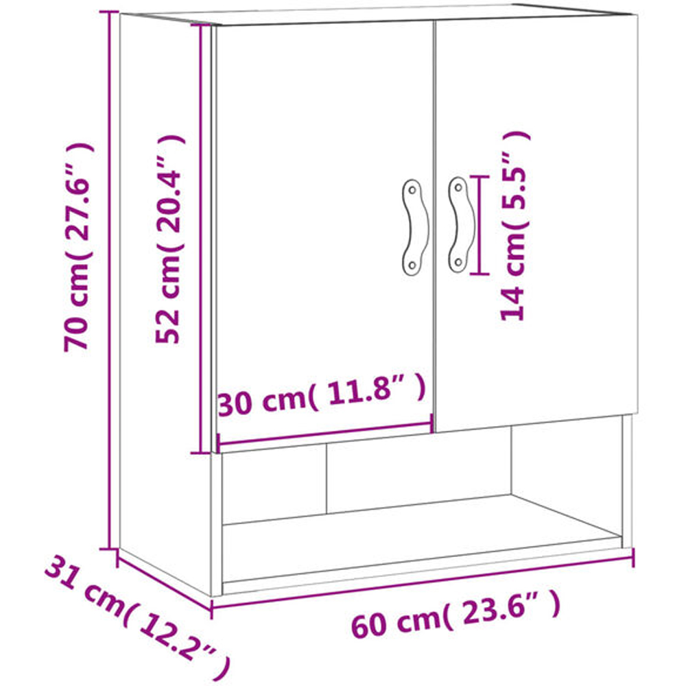 vidaXL 2 Door Single Shelf White Wall Cabinet Image 6