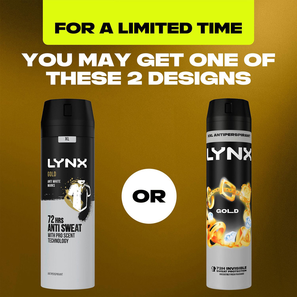 Lynx Gold 72H Protection Anti-Perspirant Anti-White Marks Deodorant Spray 250ml 18 Pack Image 6