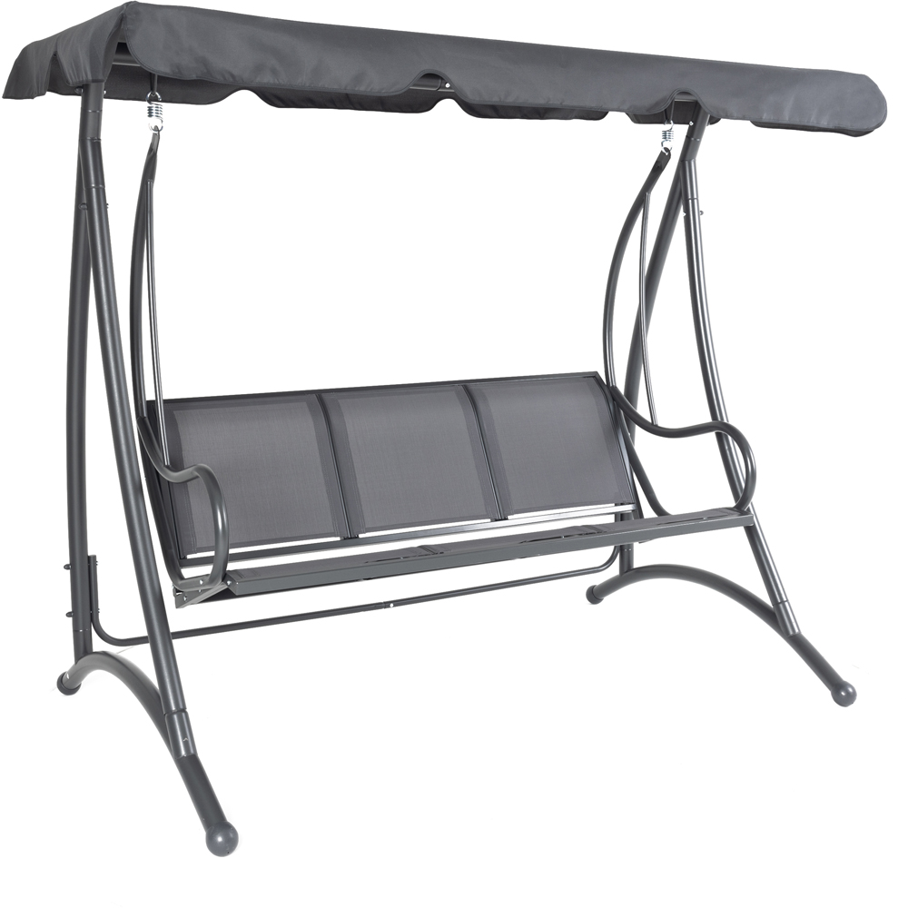Charles Bentley 3 Seater Grey Garden Swing Seat with Canopy Image 2