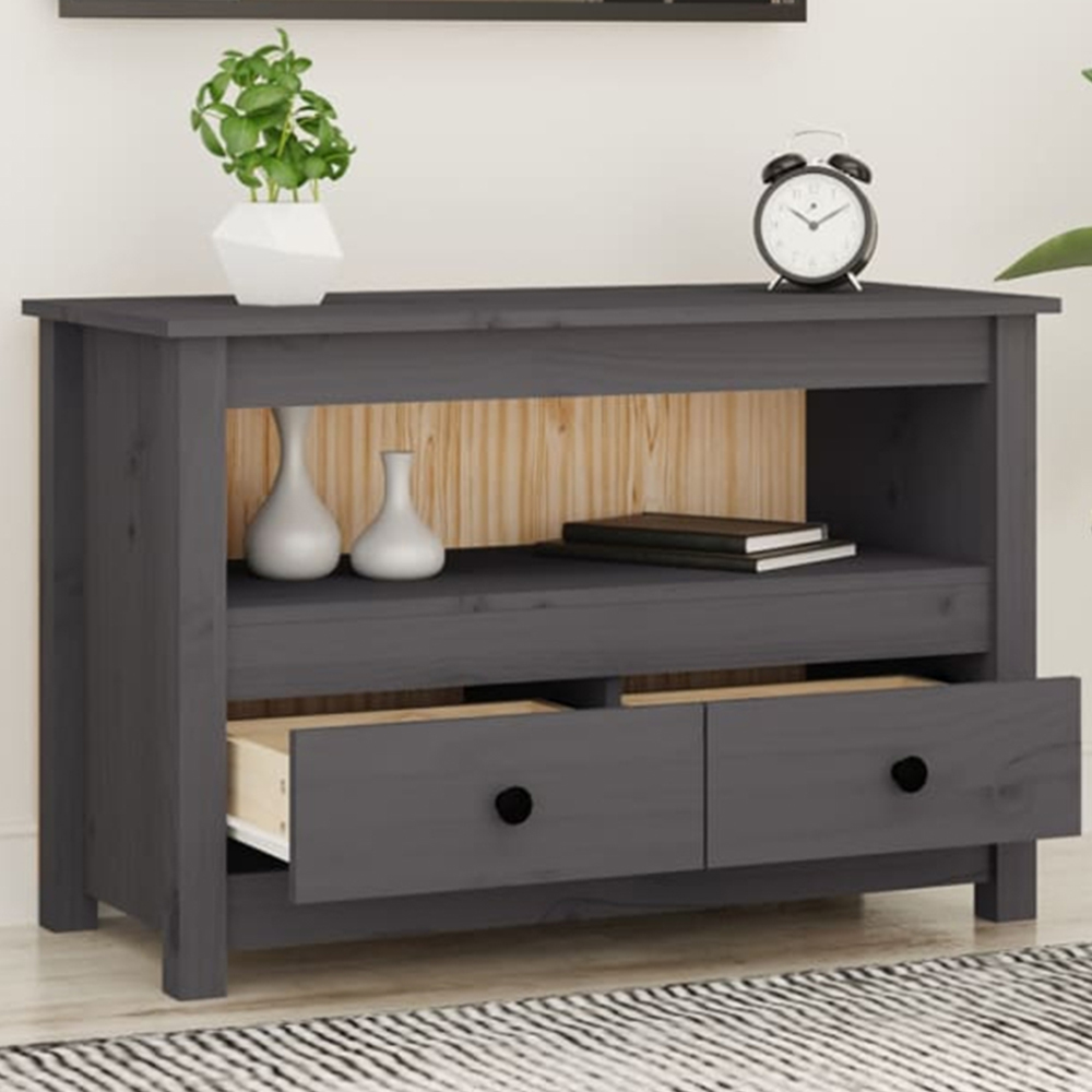 vidaXL 2 Drawer Single Shelf Grey Solid Pine Wood TV Cabinet Image 1