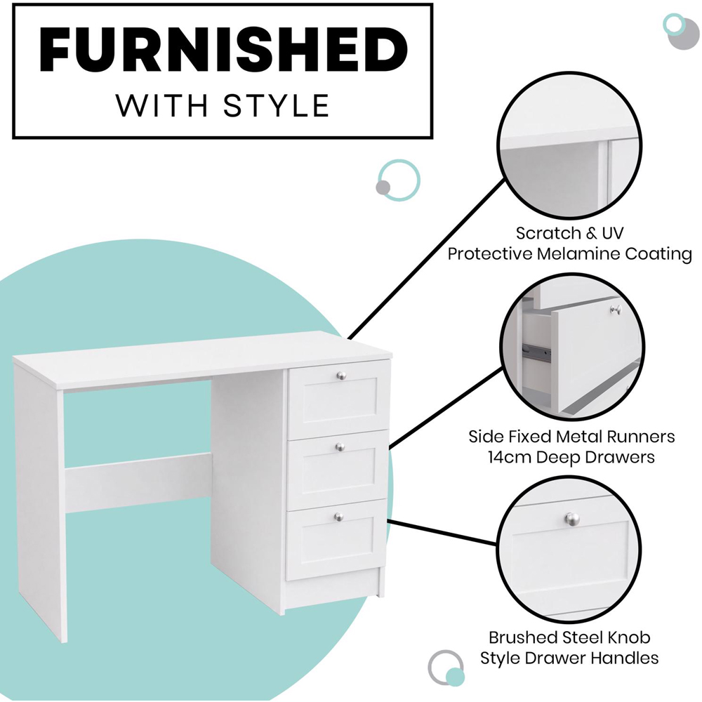 FWStyle Artus 3 Drawer White Vanity Dressing Table Image 8