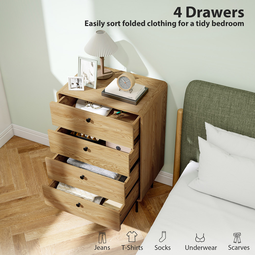 Portland 4 Drawer Oak Chest of Drawers Image 6