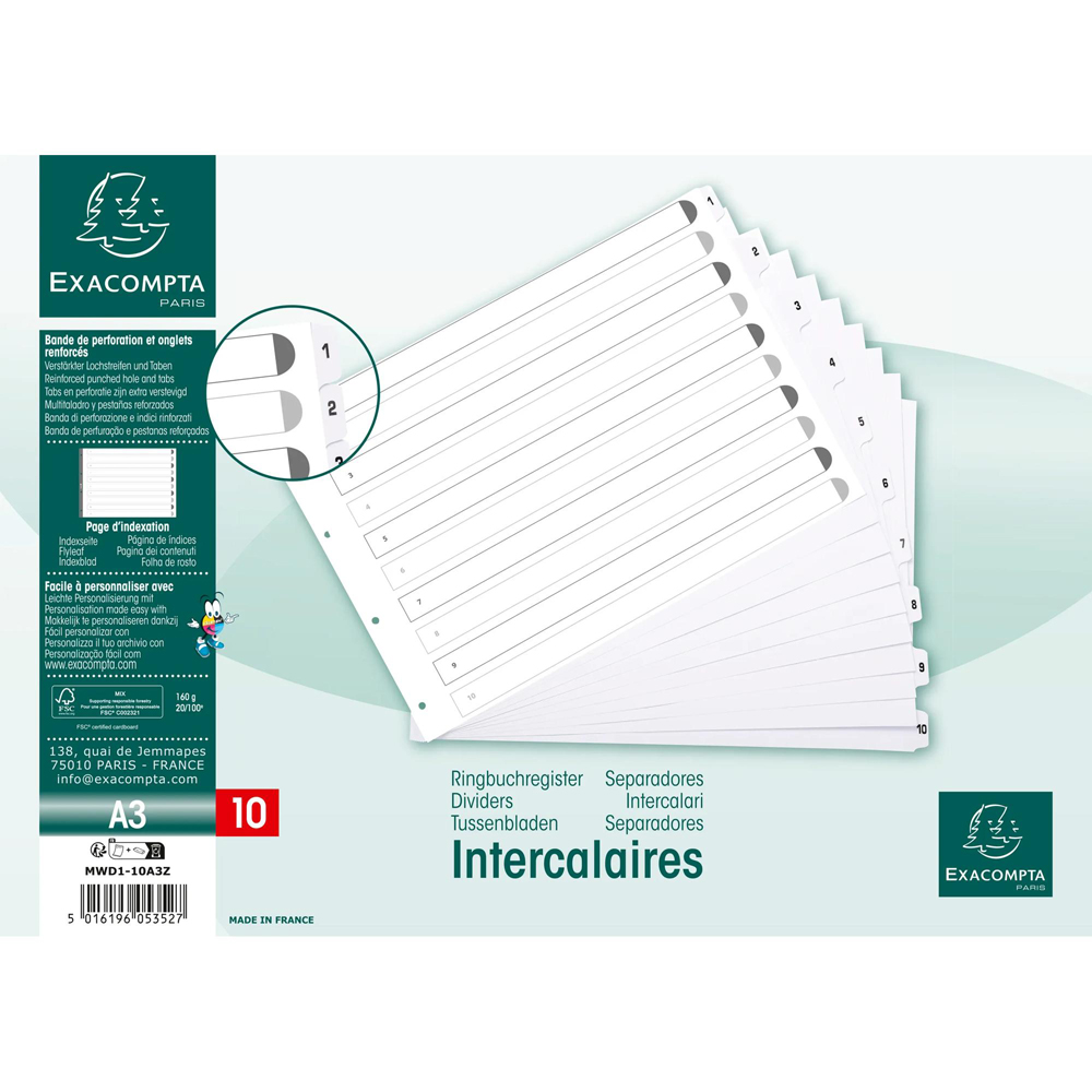 Exacompta A3 White Mylar 1-10 Divider 10 Pack Image 3