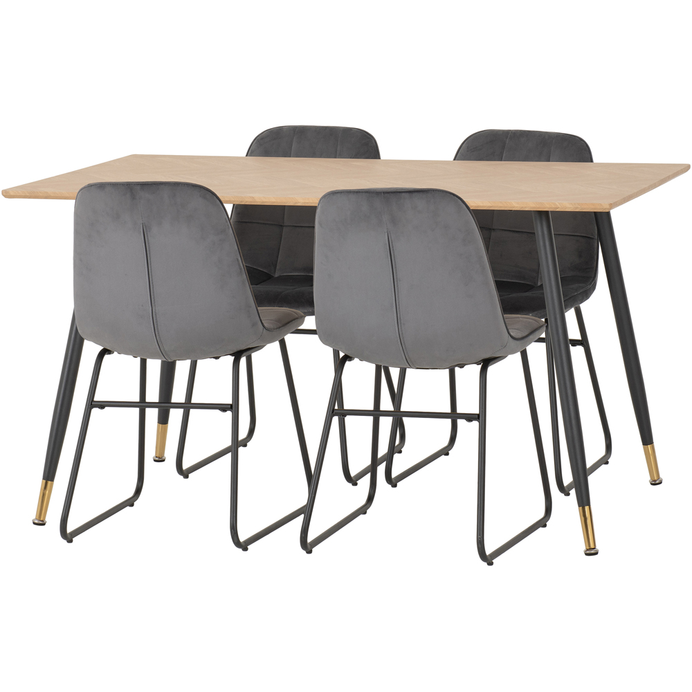 Seconique Hamilton Lukas Oak Effect Velvet 4 Seater Dining Table Set Grey Image 3