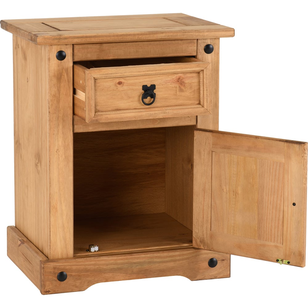 Seconique Corona Single Door Single Drawer Waxed Pine Bedside Table Image 4