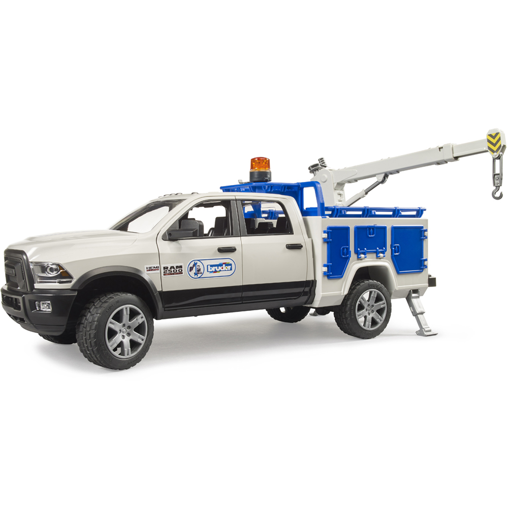 Bruder RAM 2500 Service Truck with Rotating Beacon Light and Extendable Assembly Crane Image 3