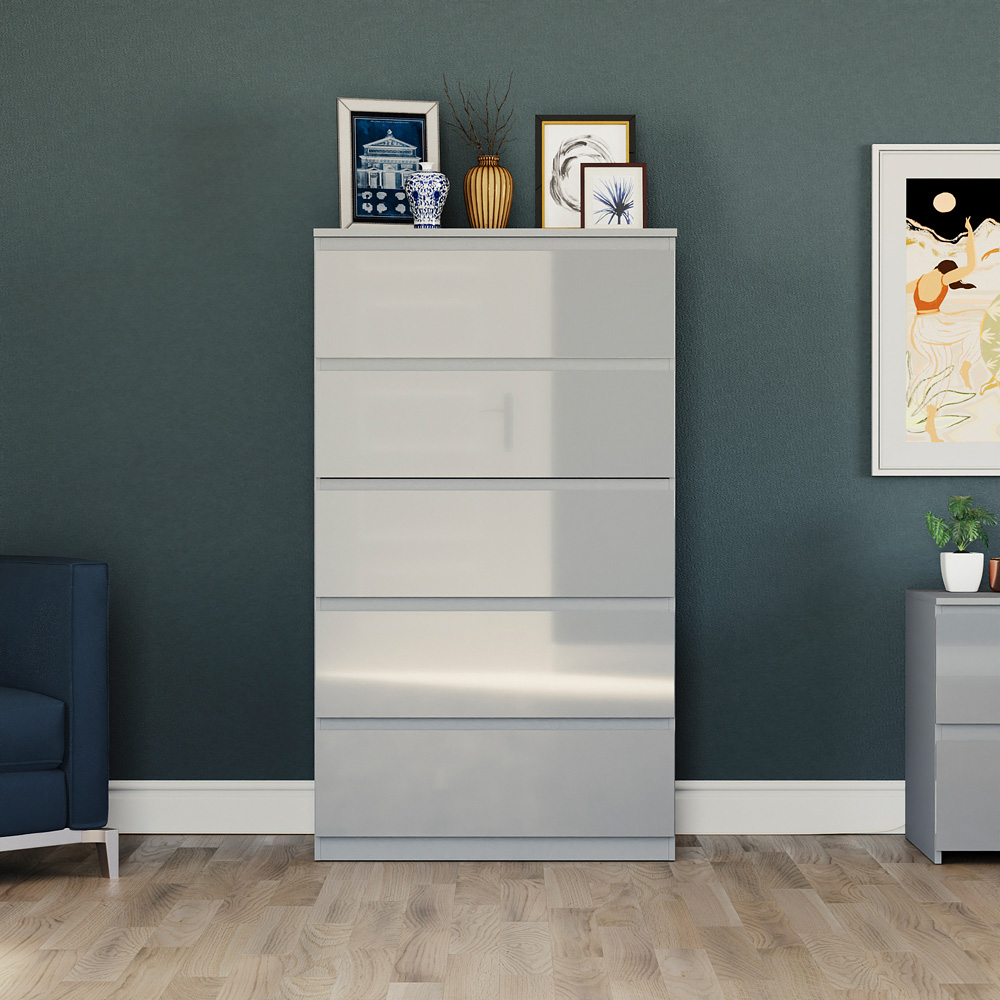 Vida Designs Glinton 5 Drawer Grey Chest of Drawers Image 3