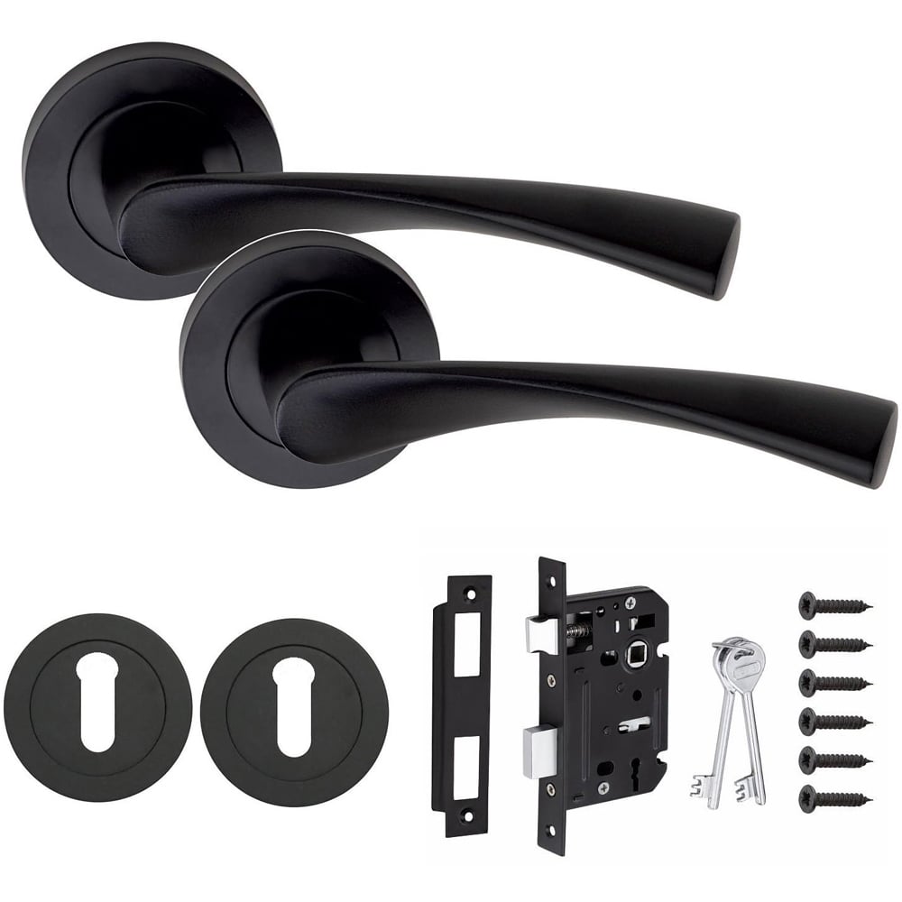 Golden Grace Matt Black Astrid Key Lock Door Handle Pair Image 1