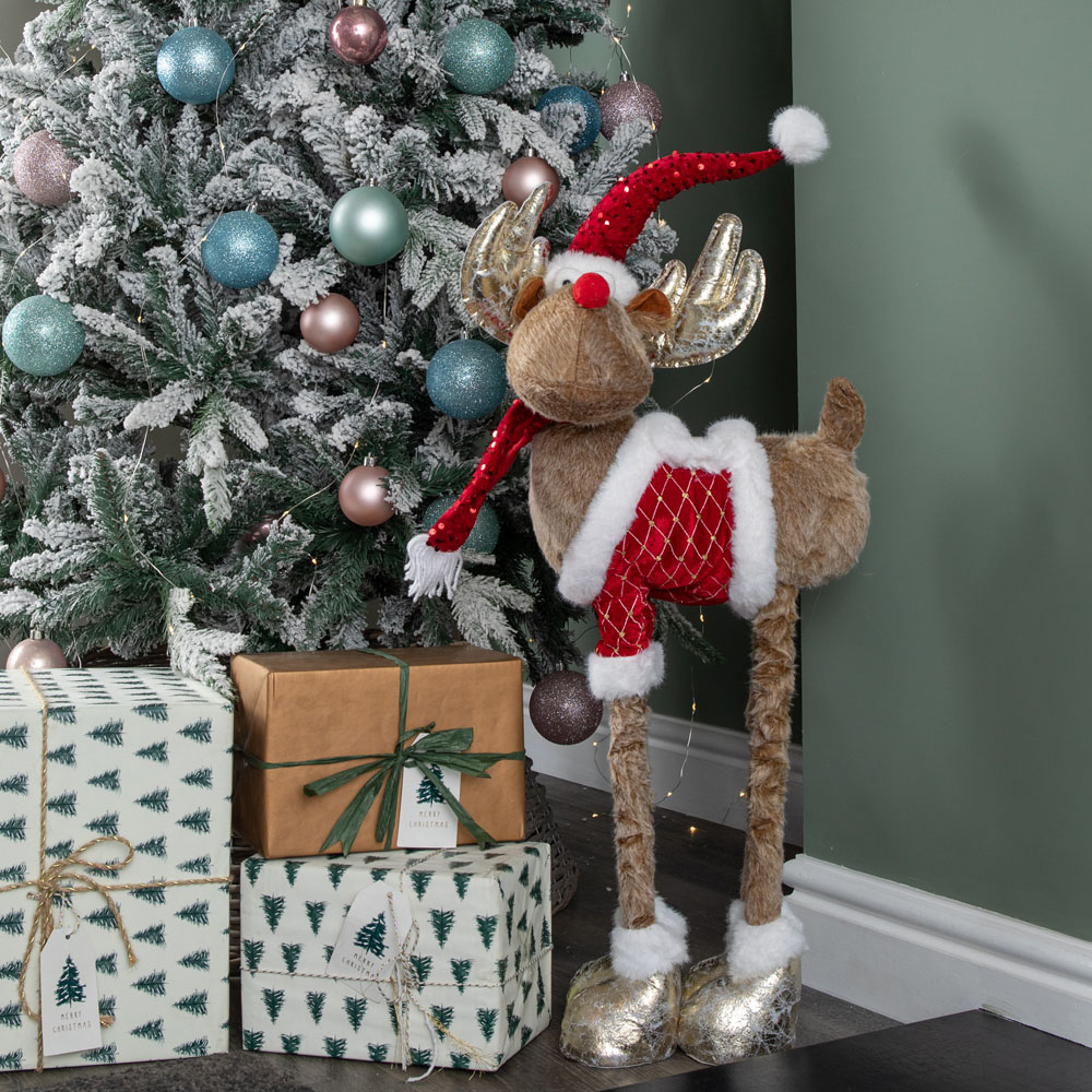 Samuel Alexander Golden Tall Plush Rudolph Christmas Decoration with Extendable Legs 91cm Image 4
