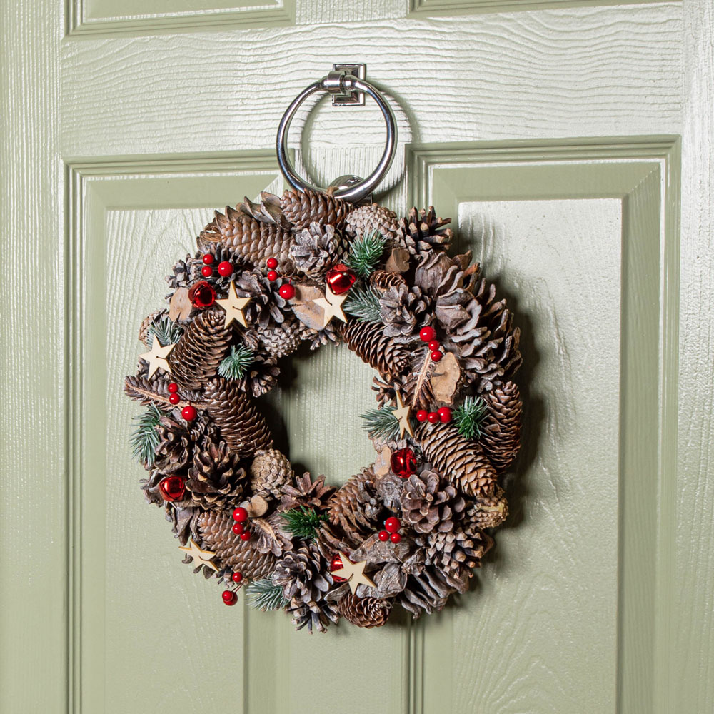 Samuel Alexander Frosted Wreath with Red Jingle Bells and Wooden Stars 36cm Image 2