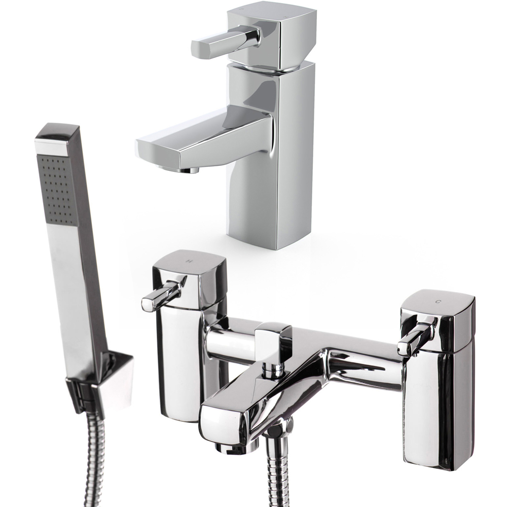 Nes Home Newport Square Chrome Basin Mono Mixer and Bath Shower Mixer Tap Image 1