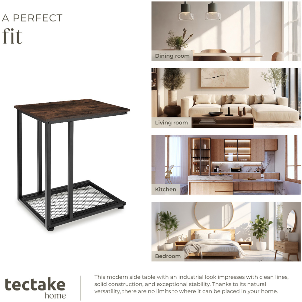 tectake Eton 2 Shelf Dark Industrial Wood Rustic Bedside Table Image 7