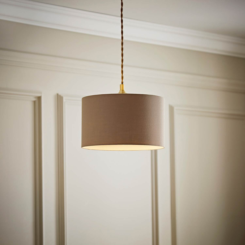 ValueLights Reni Taupe Fabric Small Drum Ceiling Lamp Shade Image 2