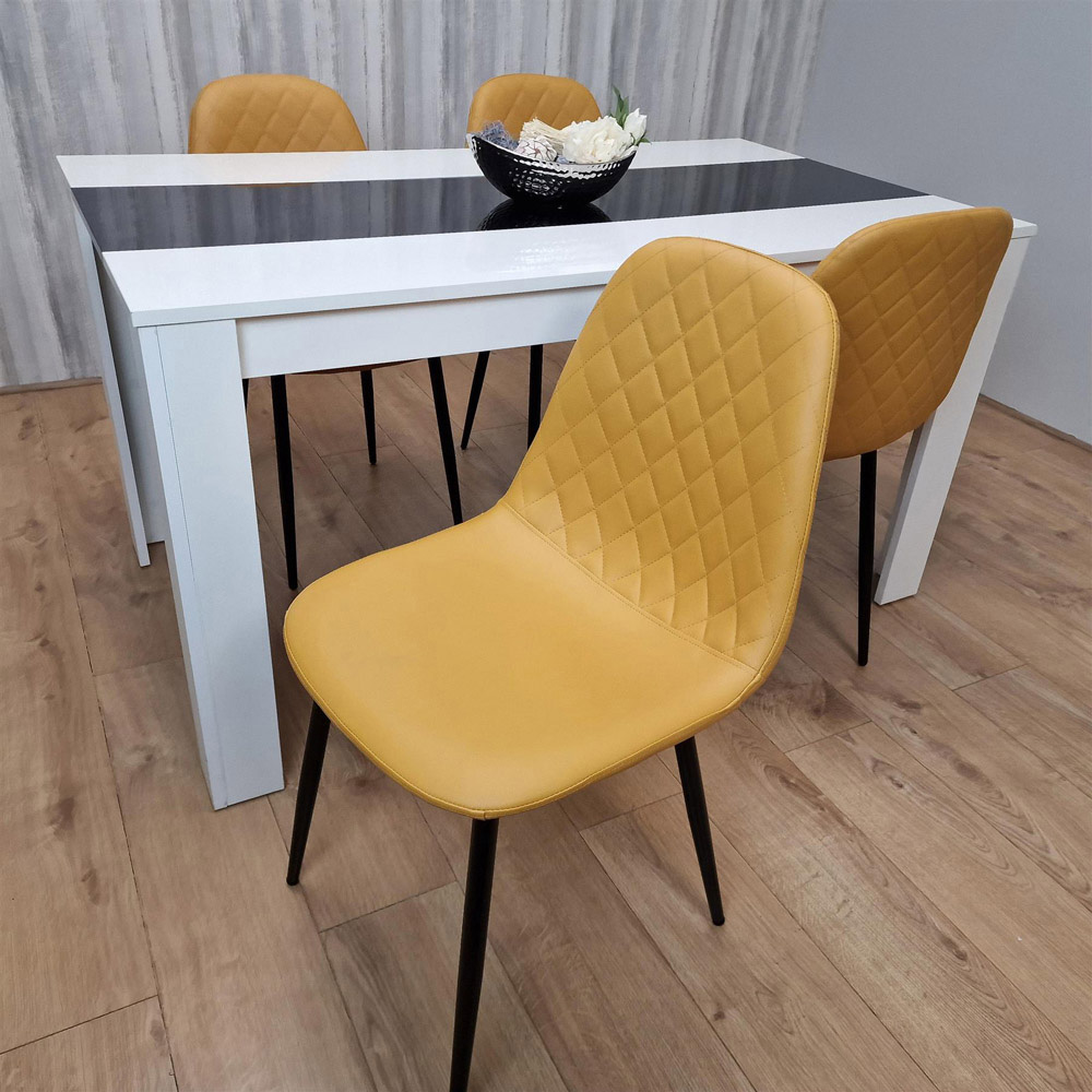 Kosy Koala 4 Seater Faux Leather Gem Pattern Dining Set White Black and Mustard Image 5