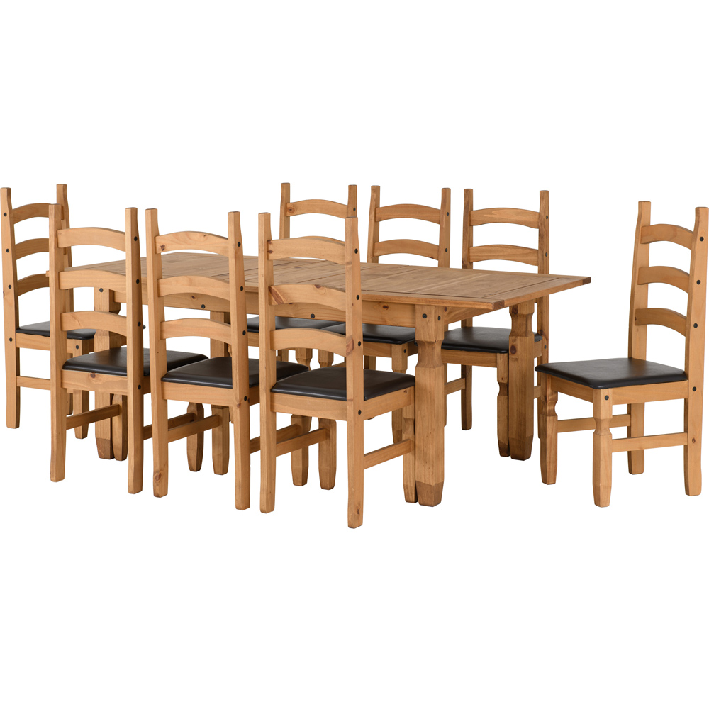Seconique Corona 8 Seater Extending Dining Set Distressed Waxed Pine and Brown PU Image 2
