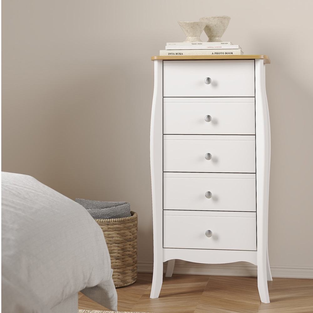 Florence Baroque 5 Drawer Pure White Iced Coffee Lacquer Narrow Chest of Drawers Image 9