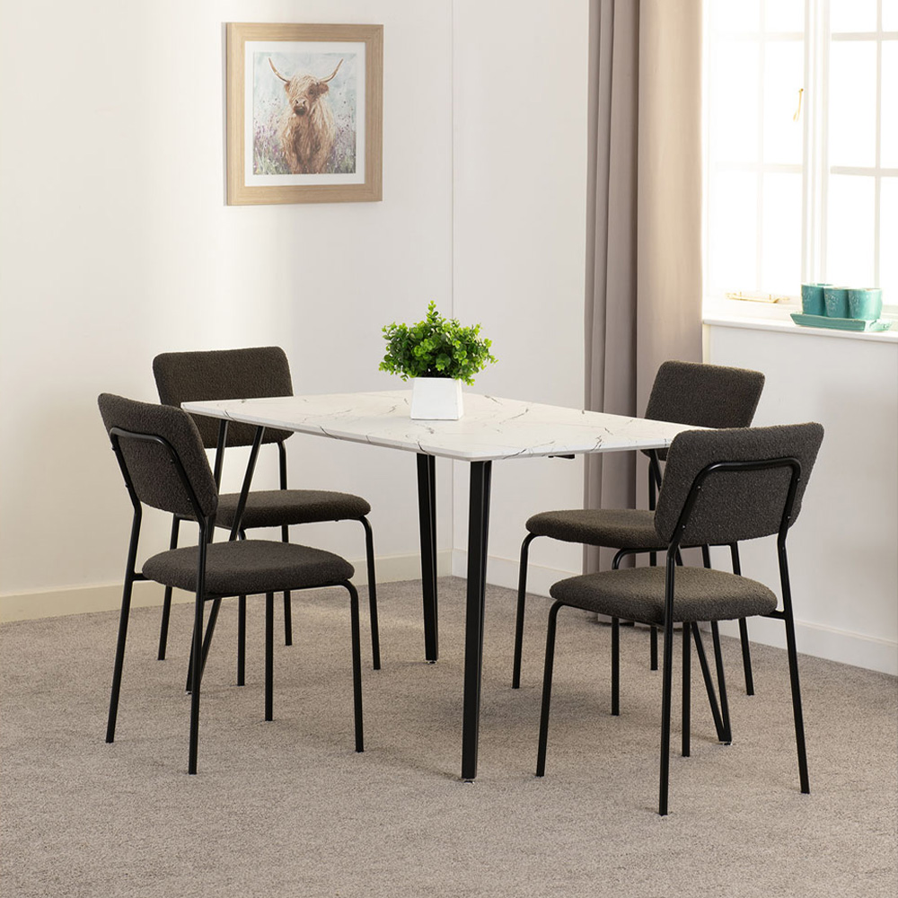 Seconique Marlow and Sheldon 4 Seater Dining Set White Marble and Grey Boucle Fabric Image 7