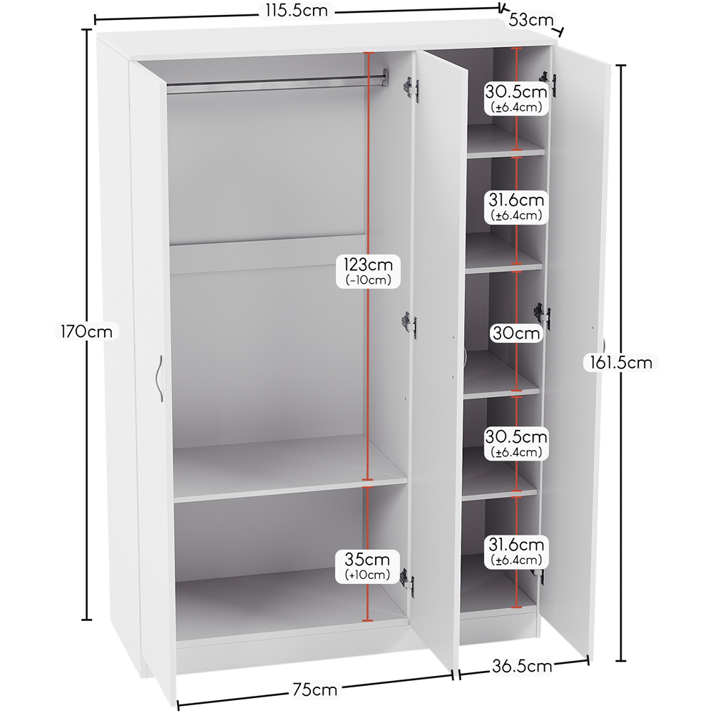Vida Designs Riano 3 Door White Wardrobe Image 9